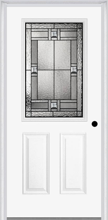 MMI 1/2 Lite 2 Panel 6'8" Fiberglass Smooth Noble Patina Decorative Glass Exterior Prehung Door 684